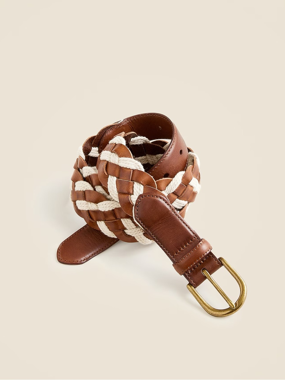 J. CREW Braided rope and leather belt in Brown & Ivory Size 30 NWOT CJ279